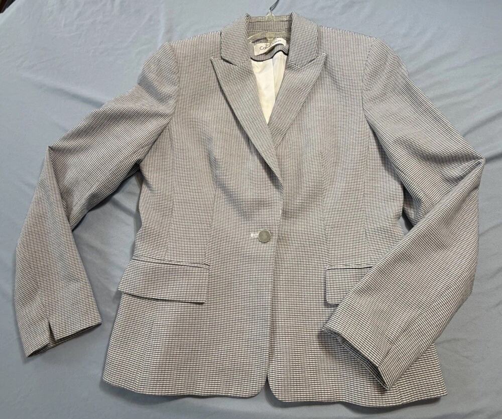 Calvin Klein Blazer Blue White Striped Seer Sucker Classic Single Button Size 2